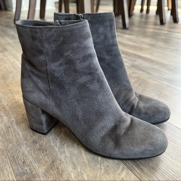 Vince Blakely Sleek Suede Block Heel Boots - Neutral Gray - Picture 2 of 10